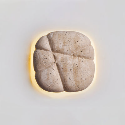 Traditional Japanese Beige Travertine Irregular Square LED Wall Sconce Lamp For Bedroom & Living Room