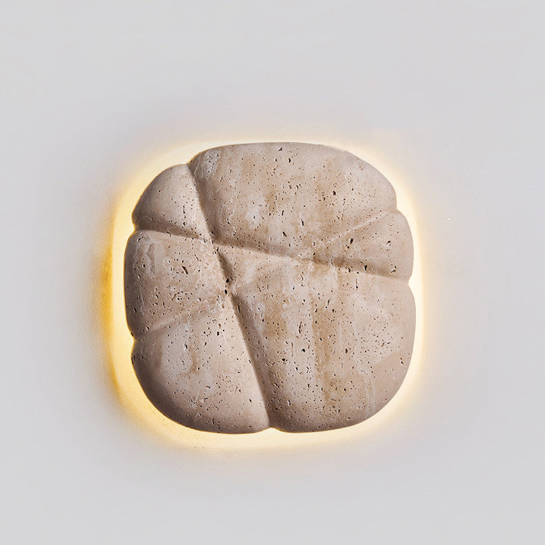 Traditional Japanese Beige Travertine Irregular Square LED Wall Sconce Lamp For Bedroom &amp; Living Room