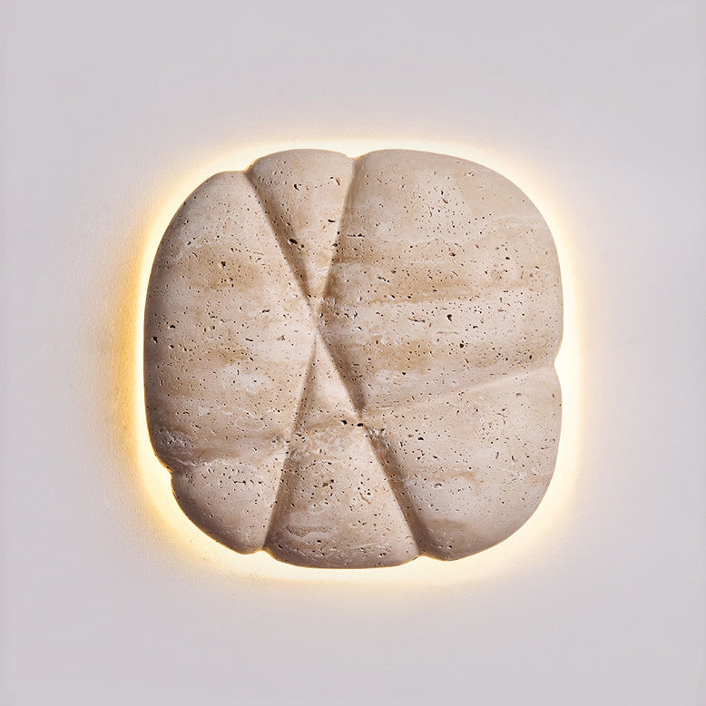 Traditional Japanese Beige Travertine Irregular Square LED Wall Sconce Lamp For Bedroom & Living Room
