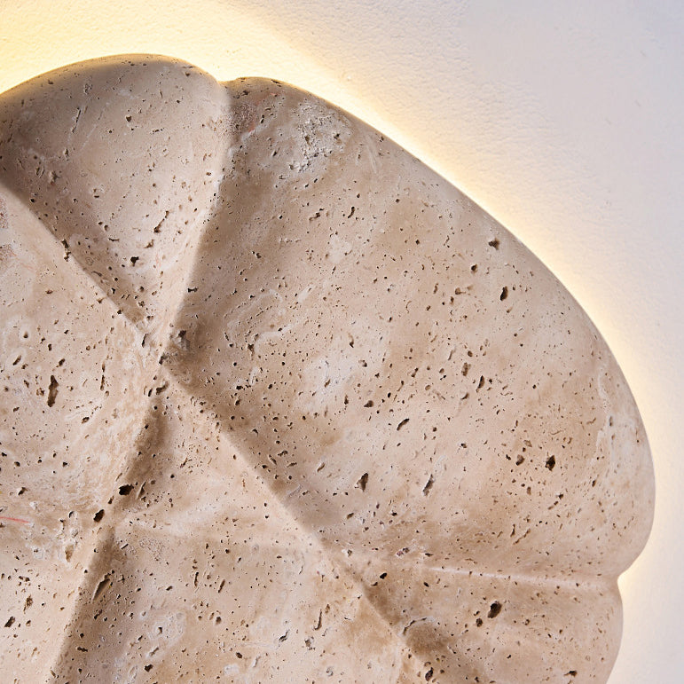 Traditional Japanese Beige Travertine Irregular Square LED Wall Sconce Lamp For Bedroom & Living Room