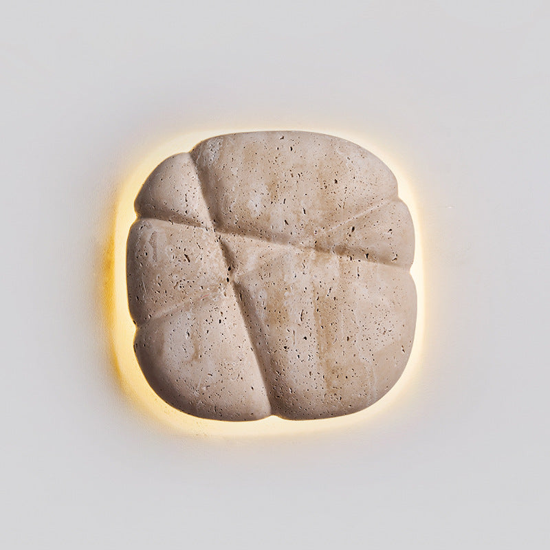 Traditional Japanese Beige Travertine Irregular Square LED Wall Sconce Lamp For Bedroom & Living Room