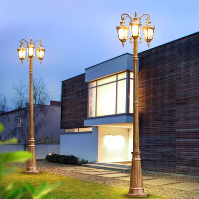 Traditional European Aluminum Water Glass Post Lamp 3-Light Outdoor Light For Garden
