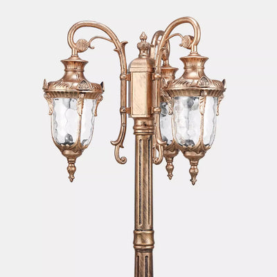 Traditional European Aluminum Water Glass Post Lamp 3-Light Outdoor Light For Garden