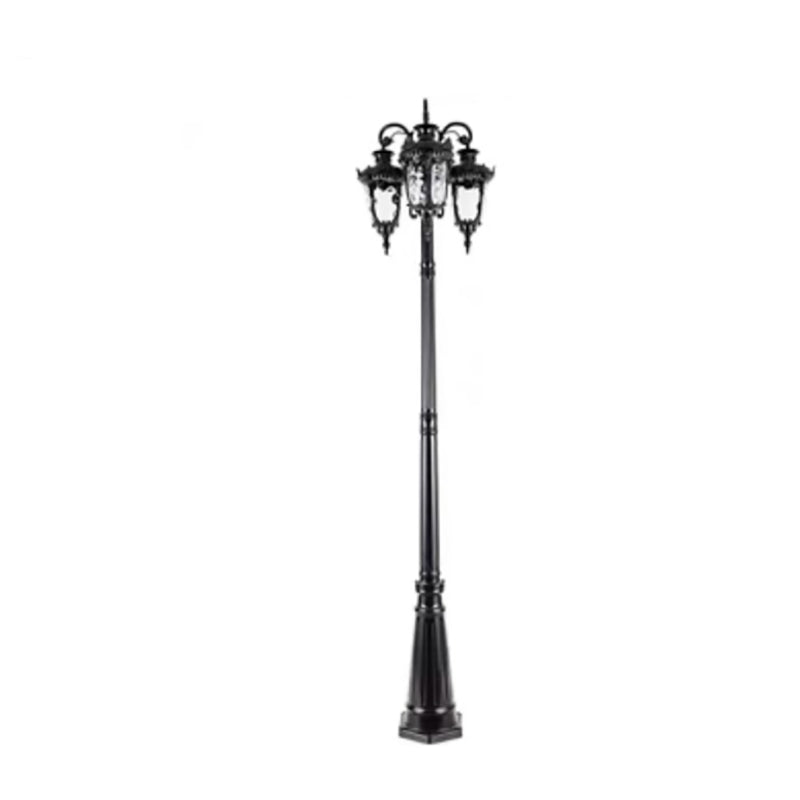 Traditional European Aluminum Water Glass Post Lamp 3-Light Outdoor Light For Garden