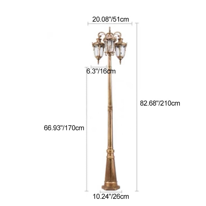 Lampe de poteau en verre d'eau en aluminium européen traditionnel 3 lumières pour jardin 