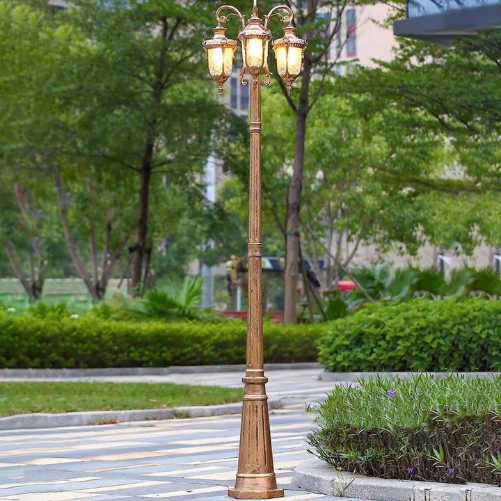 Lampe de poteau en verre d'eau en aluminium européen traditionnel 3 lumières pour jardin 