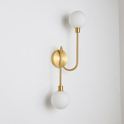 Modern Luxury Brass Curved Rod Globe Glass Shade 2-Light Wall Sconce Lamp For Bedroom & Living Room