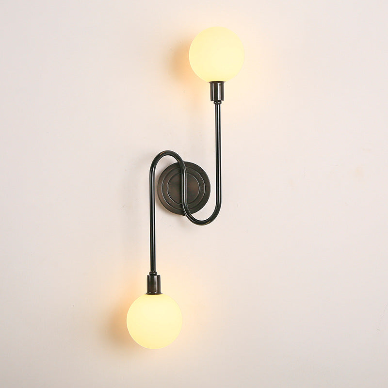 Modern Luxury Brass Curved Rod Globe Glass Shade 2-Light Wall Sconce Lamp For Bedroom &amp; Living Room