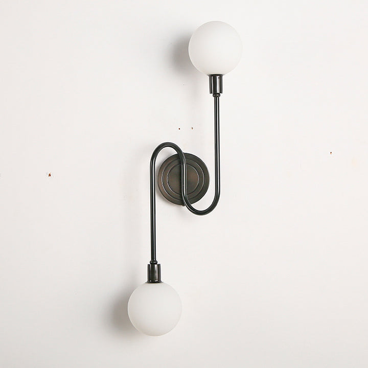 Modern Luxury Brass Curved Rod Globe Glass Shade 2-Light Wall Sconce Lamp For Bedroom &amp; Living Room