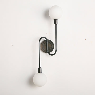 Modern Luxury Brass Curved Rod Globe Glass Shade 2-Light Wall Sconce Lamp For Bedroom & Living Room