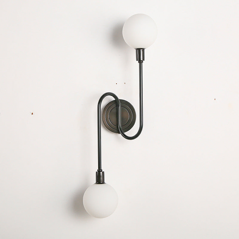 Modern Luxury Brass Curved Rod Globe Glass Shade 2-Light Wall Sconce Lamp For Bedroom & Living Room