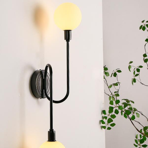 Modern Luxury Brass Curved Rod Globe Glass Shade 2-Light Wall Sconce Lamp For Bedroom &amp; Living Room