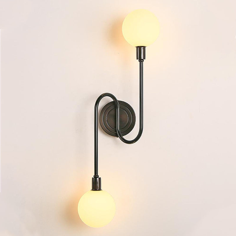 Modern Luxury Brass Curved Rod Globe Glass Shade 2-Light Wall Sconce Lamp For Bedroom & Living Room