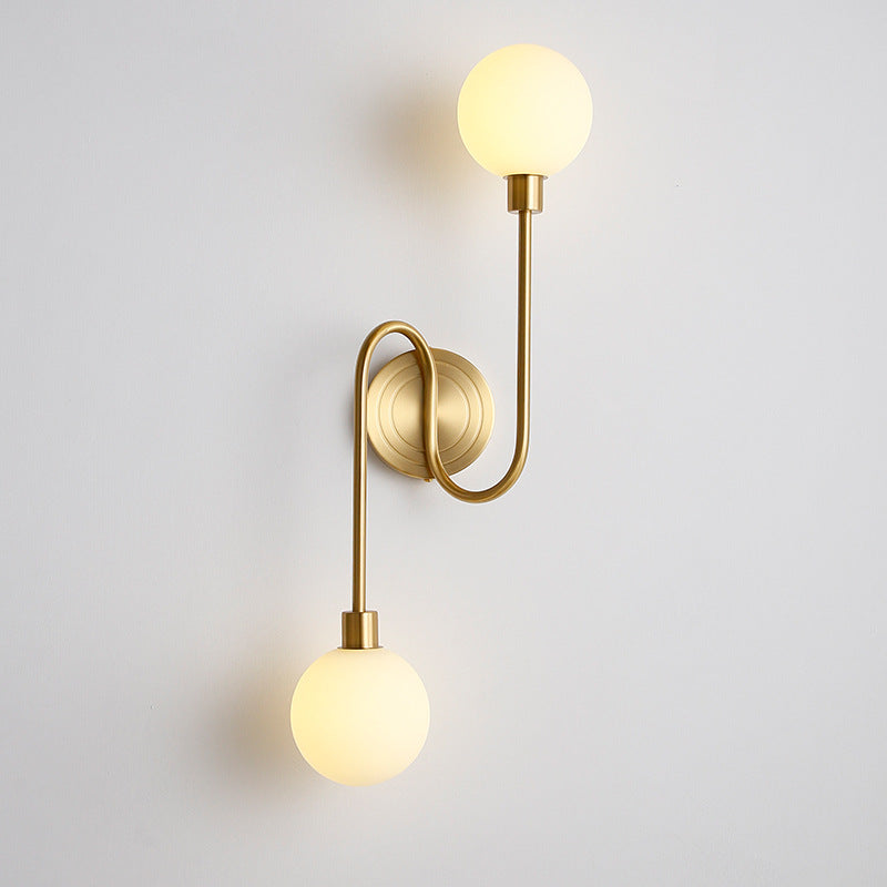 Modern Luxury Brass Curved Rod Globe Glass Shade 2-Light Wall Sconce Lamp For Bedroom & Living Room