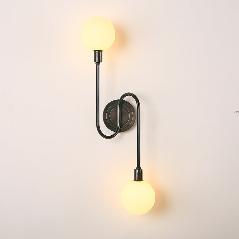 Modern Luxury Brass Curved Rod Globe Glass Shade 2-Light Wall Sconce Lamp For Bedroom & Living Room