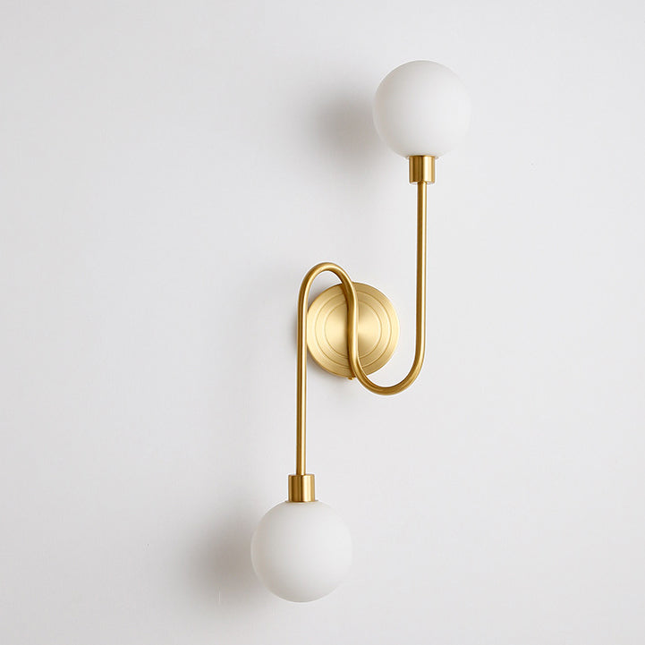 Modern Luxury Brass Curved Rod Globe Glass Shade 2-Light Wall Sconce Lamp For Bedroom & Living Room