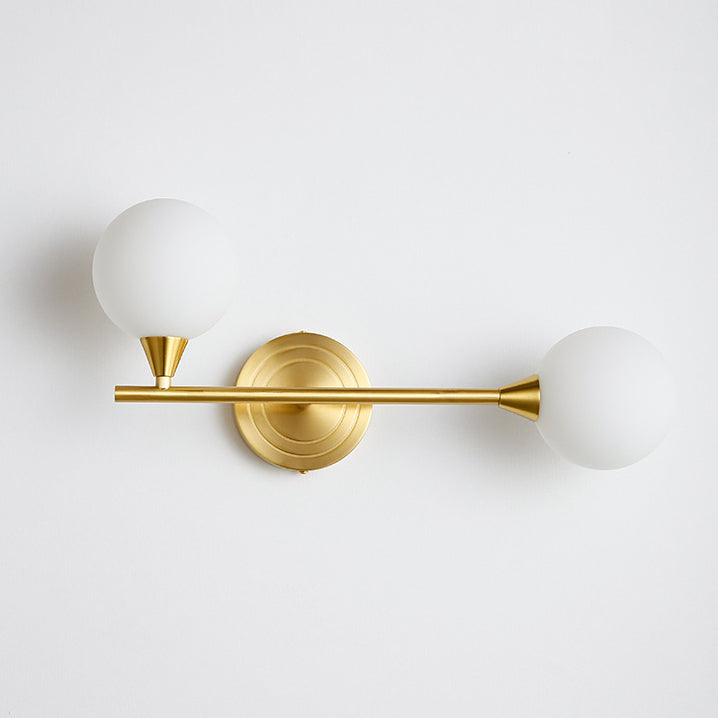 Modern Luxury Brass Straight Rod Globe Glass Shade 2-Light Wall Sconce Lamp For Bedroom & Living Room