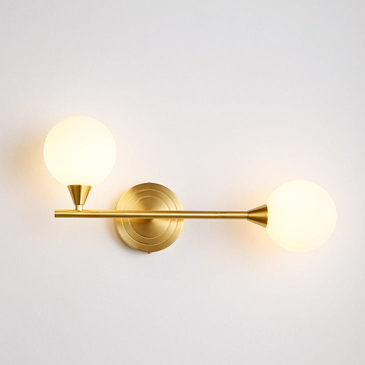 Modern Luxury Brass Straight Rod Globe Glass Shade 2-Light Wall Sconce Lamp For Bedroom & Living Room
