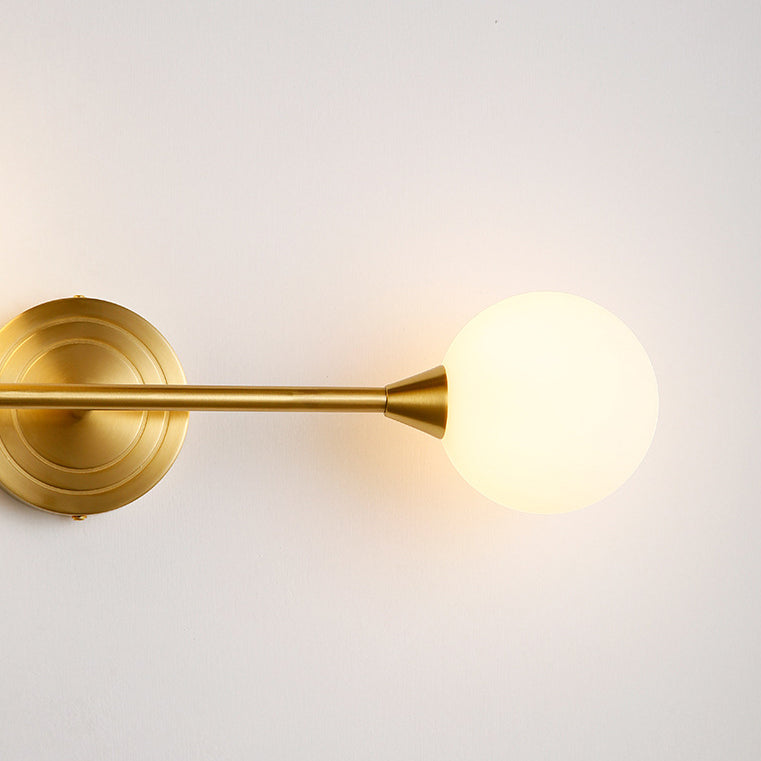 Modern Luxury Brass Straight Rod Globe Glass Shade 2-Light Wall Sconce Lamp For Bedroom & Living Room
