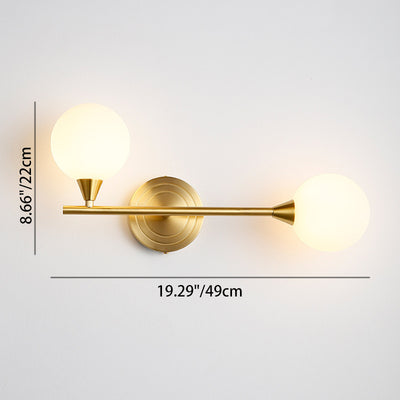Modern Luxury Brass Straight Rod Globe Glass Shade 2-Light Wall Sconce Lamp For Bedroom & Living Room