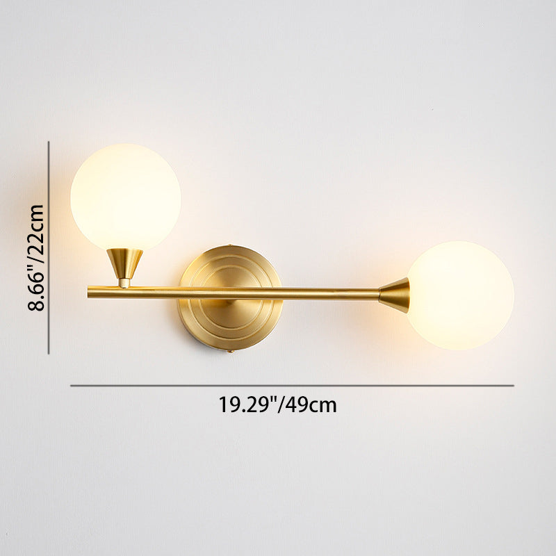 Modern Luxury Brass Straight Rod Globe Glass Shade 2-Light Wall Sconce Lamp For Bedroom & Living Room