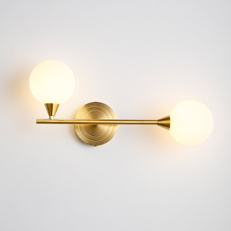 Modern Luxury Brass Straight Rod Globe Glass Shade 2-Light Wall Sconce Lamp For Bedroom & Living Room
