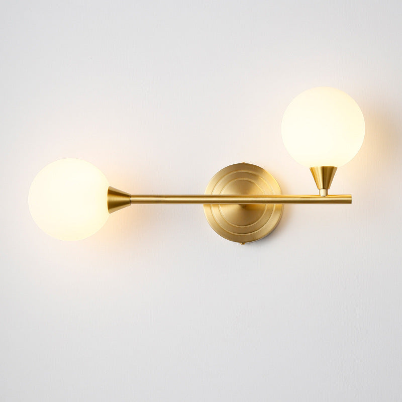 Modern Luxury Brass Straight Rod Globe Glass Shade 2-Light Wall Sconce Lamp For Bedroom & Living Room