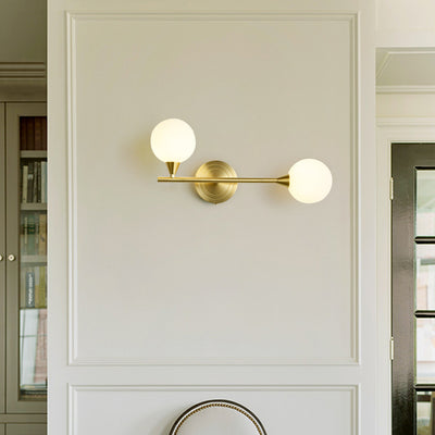 Modern Luxury Brass Straight Rod Globe Glass Shade 2-Light Wall Sconce Lamp For Bedroom & Living Room