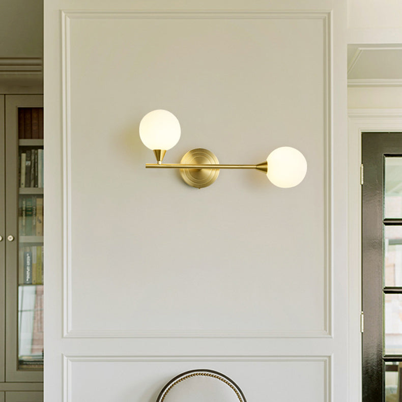 Modern Luxury Brass Straight Rod Globe Glass Shade 2-Light Wall Sconce Lamp For Bedroom & Living Room