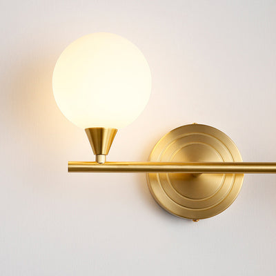 Modern Luxury Brass Straight Rod Globe Glass Shade 2-Light Wall Sconce Lamp For Bedroom & Living Room