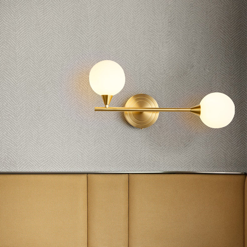 Modern Luxury Brass Straight Rod Globe Glass Shade 2-Light Wall Sconce Lamp For Bedroom & Living Room