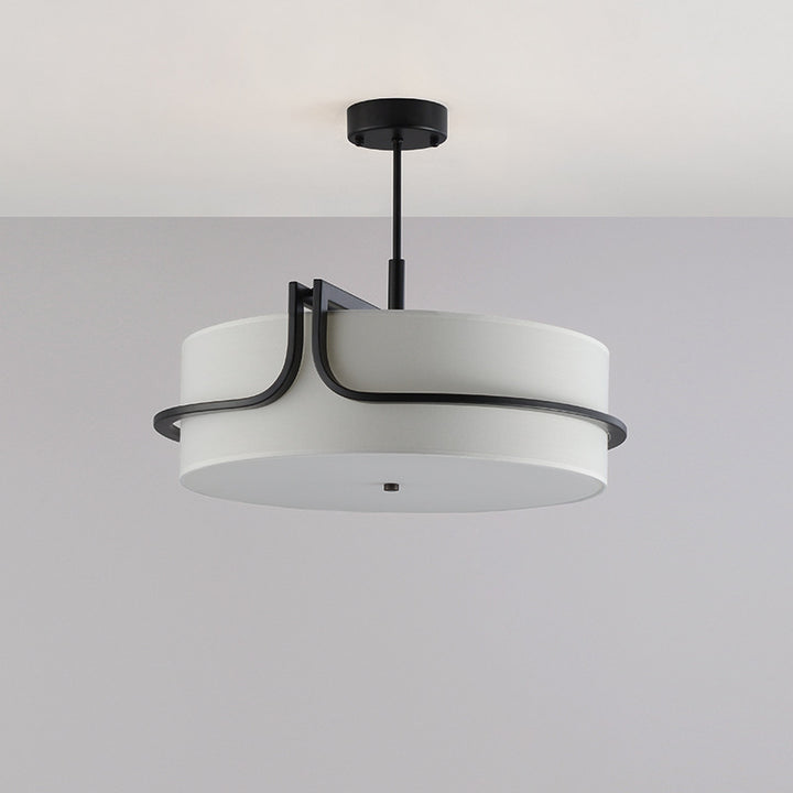 Traditionelle chinesische Eisen- &amp; Stoff-Runde 3-Licht-Pendelleuchte für Wohnzimmer &amp; Esszimmer 