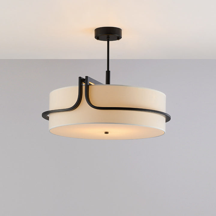 Traditionelle chinesische Eisen- &amp; Stoff-Runde 3-Licht-Pendelleuchte für Wohnzimmer &amp; Esszimmer 