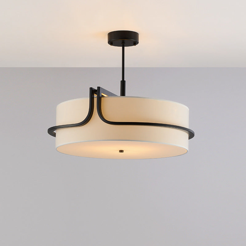 Traditional Chinese Iron & Fabric Round 3-Light Pendant Light For Living Room & Dining Room