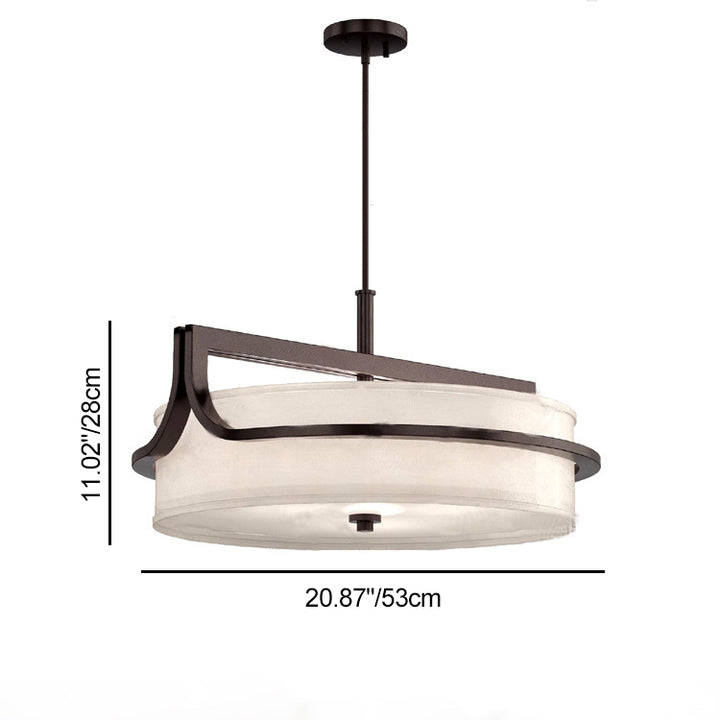 Traditionelle chinesische Eisen- &amp; Stoff-Runde 3-Licht-Pendelleuchte für Wohnzimmer &amp; Esszimmer 