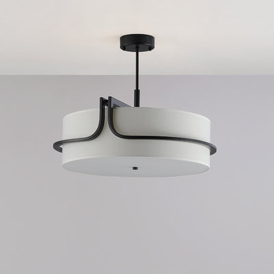 Traditional Chinese Iron & Fabric Round 3-Light Pendant Light For Living Room & Dining Room