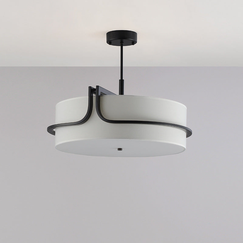 Traditional Chinese Iron & Fabric Round 3-Light Pendant Light For Living Room & Dining Room
