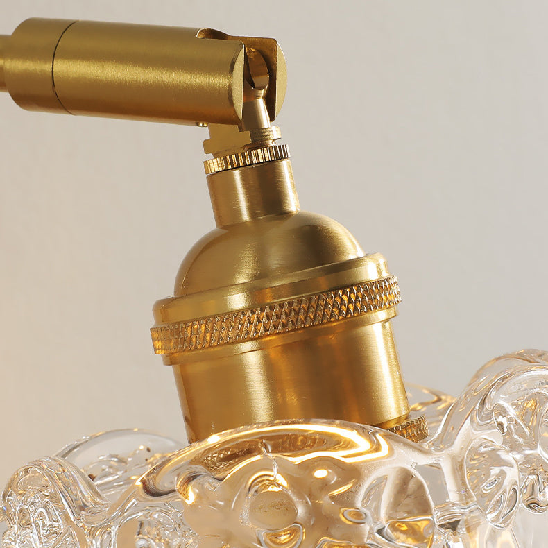 Traditional Vintage Brass &amp; Walnut Rose-Textured Glass 1-Light Wall Sconce Lamp For Bedroom &amp; Living Room