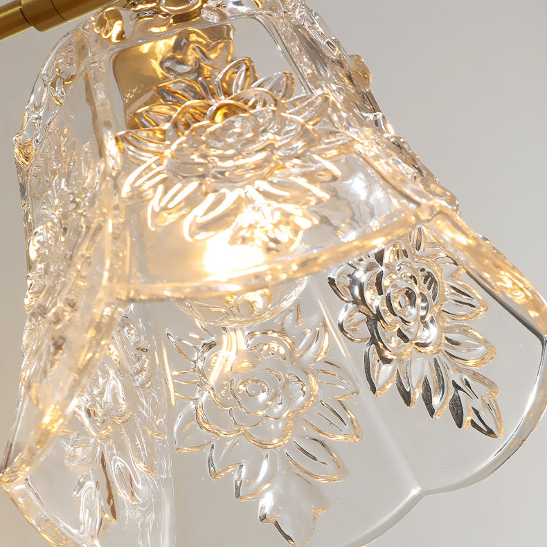 Traditional Vintage Brass &amp; Walnut Rose-Textured Glass 1-Light Wall Sconce Lamp For Bedroom &amp; Living Room