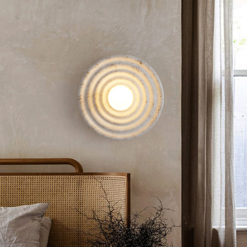 Traditional Japanese Resin & Glass Concentric Circle Design 1-Light Wall Sconce Lamp For Living Room & Bedroom