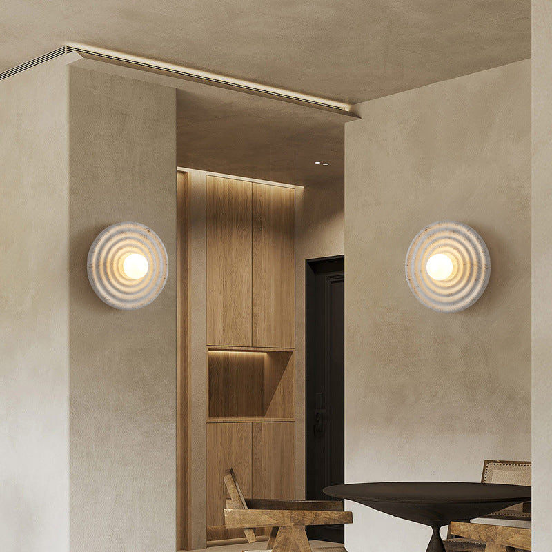 Traditional Japanese Resin & Glass Concentric Circle Design 1-Light Wall Sconce Lamp For Living Room & Bedroom