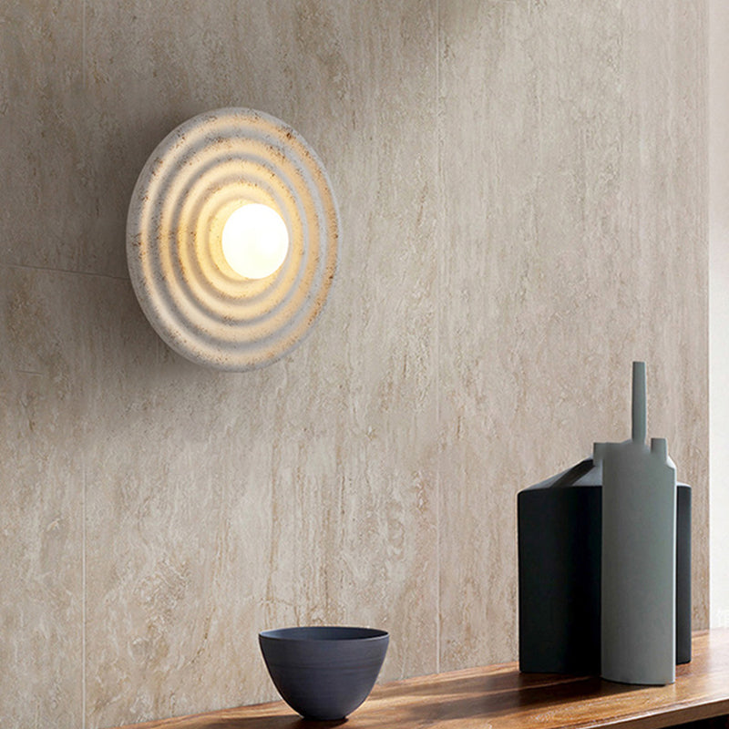 Traditional Japanese Resin & Glass Concentric Circle Design 1-Light Wall Sconce Lamp For Living Room & Bedroom