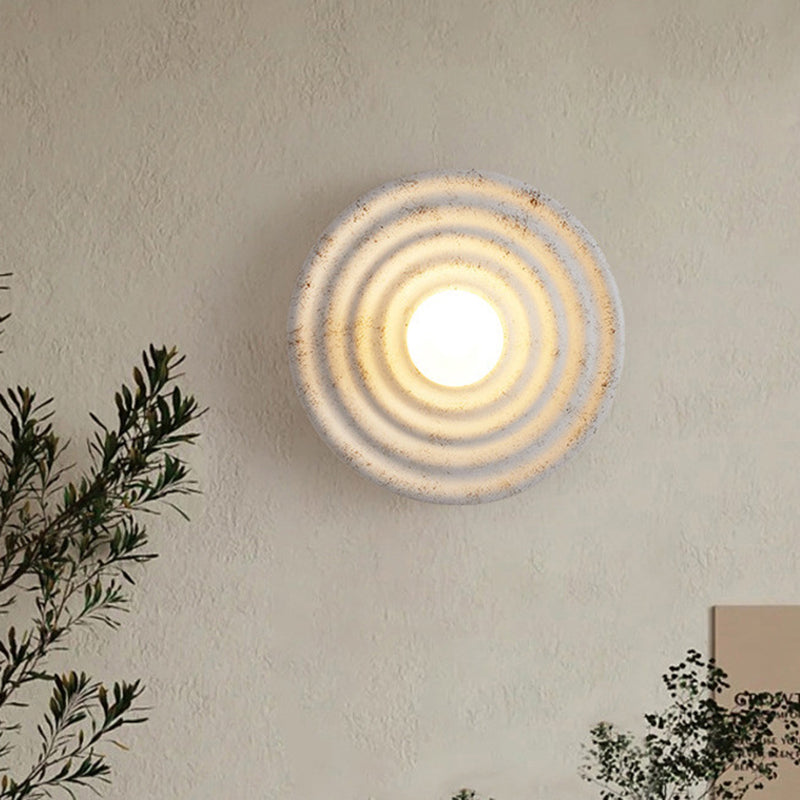 Traditional Japanese Resin & Glass Concentric Circle Design 1-Light Wall Sconce Lamp For Living Room & Bedroom