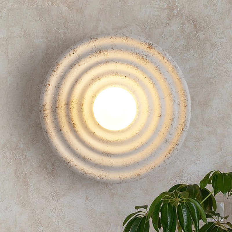 Traditional Japanese Resin & Glass Concentric Circle Design 1-Light Wall Sconce Lamp For Living Room & Bedroom