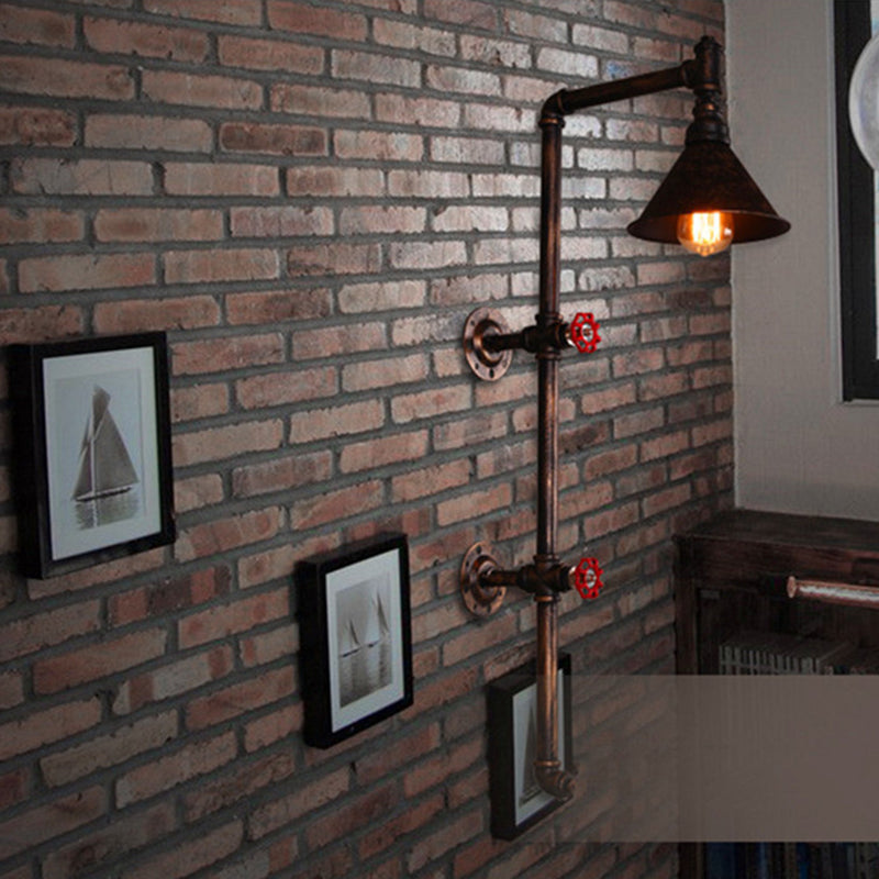 Contemporary Industrial Iron Pipe Cone Shade 1-Light Wall Sconce Lamp For Living Room & Bedroom