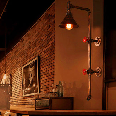 Contemporary Industrial Iron Pipe Cone Shade 1-Light Wall Sconce Lamp For Living Room & Bedroom