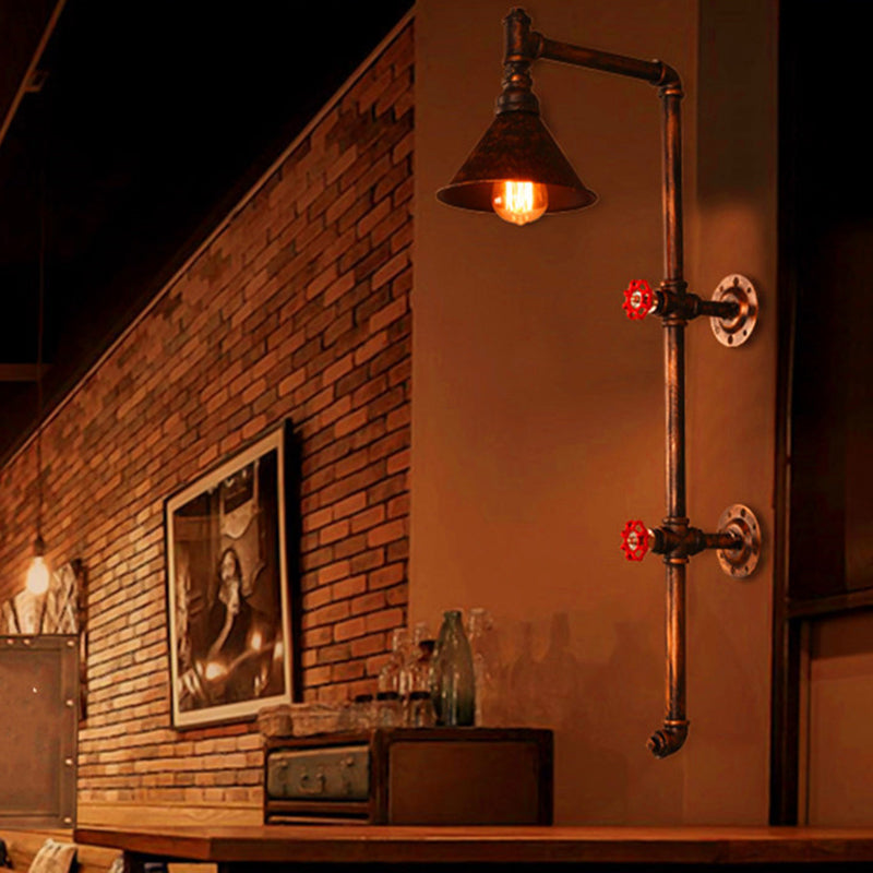 Contemporary Industrial Iron Pipe Cone Shade 1-Light Wall Sconce Lamp For Living Room & Bedroom