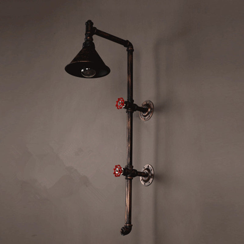 Contemporary Industrial Iron Pipe Cone Shade 1-Light Wall Sconce Lamp For Living Room & Bedroom