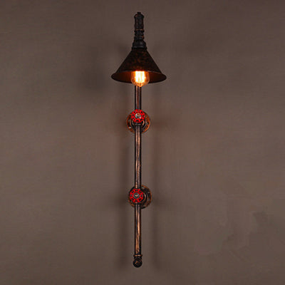 Contemporary Industrial Iron Pipe Cone Shade 1-Light Wall Sconce Lamp For Living Room & Bedroom