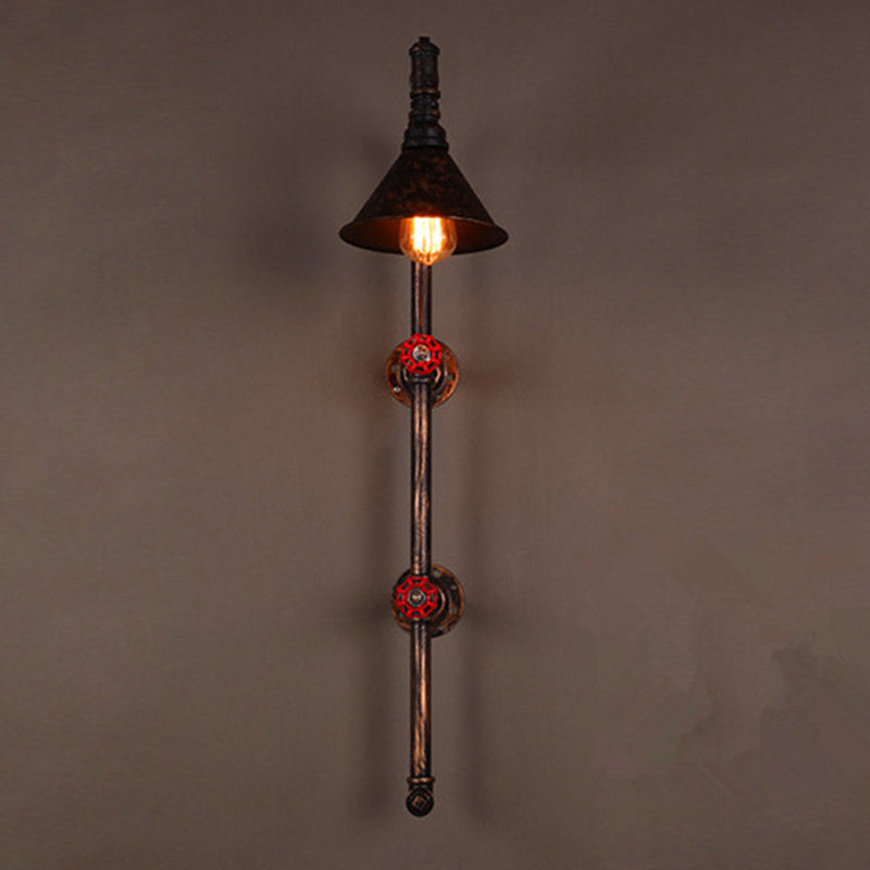 Contemporary Industrial Iron Pipe Cone Shade 1-Light Wall Sconce Lamp For Living Room & Bedroom